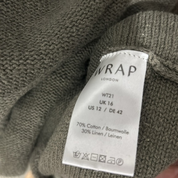 WRAP London Wool Pullover V-Neck Sweater Knit Asymmetrical Hem - Picture 3 of 3